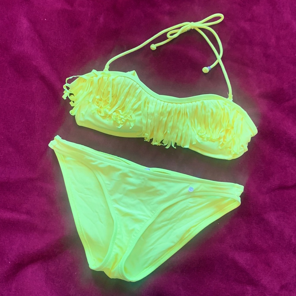 AE Neon Yellow Boho Fringe Convertible 2 Piece Swimsuit - Picture 14 of 14